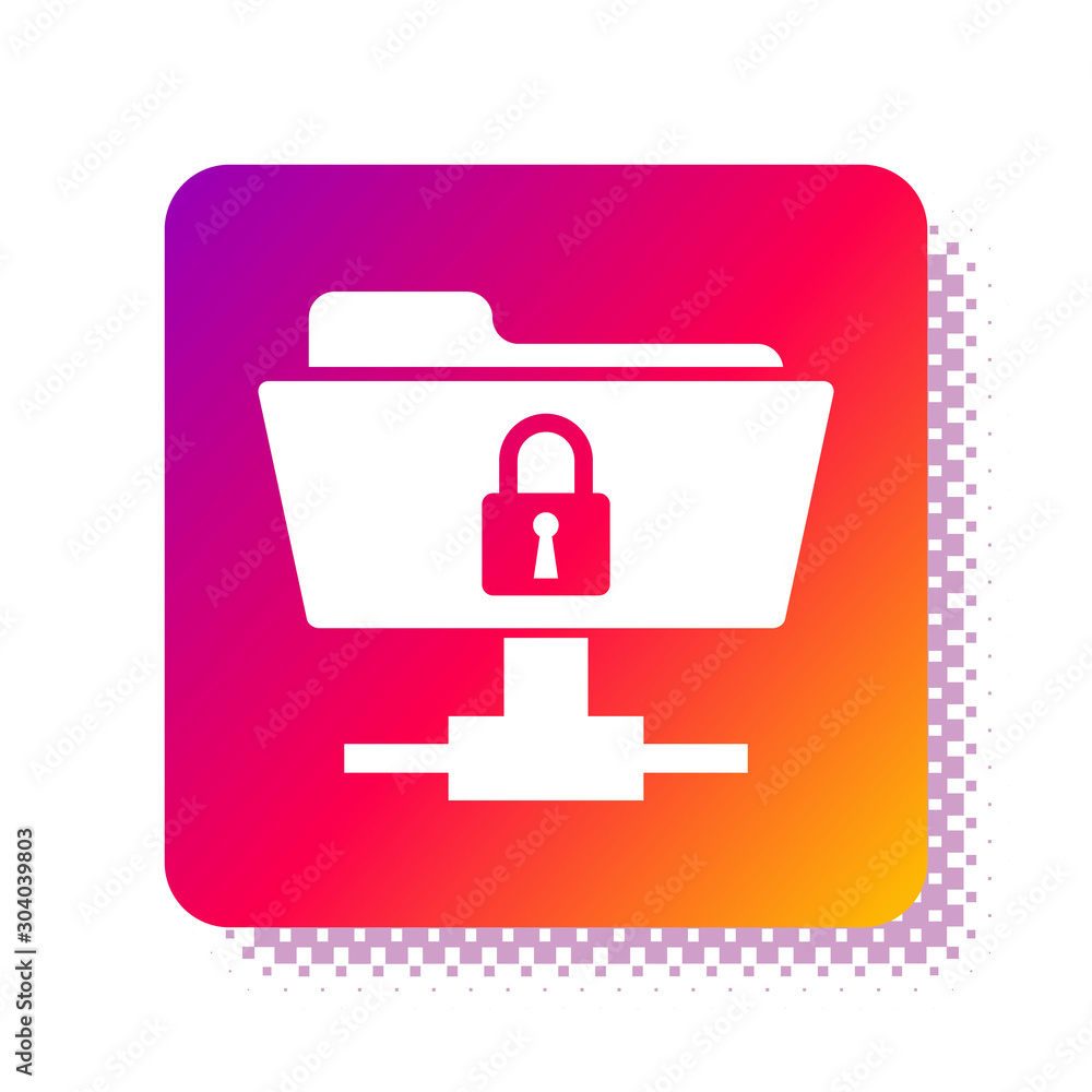 Poster white ftp folder and lock icon isolated on white background. concept of software update, ftp transfe