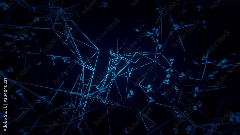 Poster dark abstract blue technology particle bokeh background