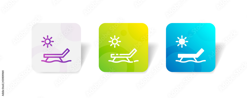 Poster beach sunbathe chair outline and solid icon in smooth gradient background button