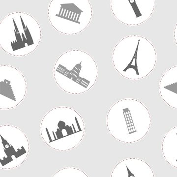 World sights seamless pattern. Famous monuments of world.