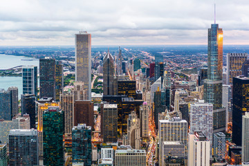 Fototapeta na wymiar urban city skyline aerial view in Chicago, America