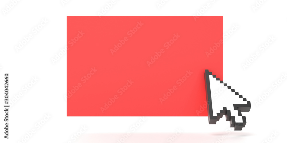Aufkleber mouse cursor pointer on a red paper isolated against white background. 3d illustration