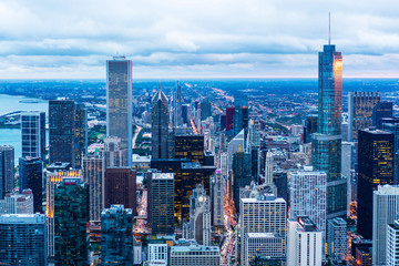 urban city skyline aerial view in Chicago, America