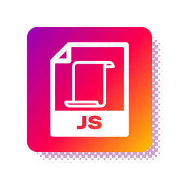 White JS file document. Download js button icon isolated on white background. JS file symbol. Square color button. Vector Illustration