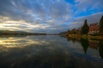 On Lake Constance in autumn. Near the castle Oberstaad. whose tower is about 800 years old. On the...