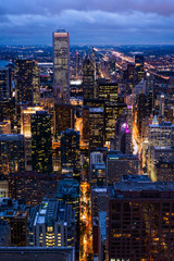 Fototapeta na wymiar city skyline aerial night view in Chicago, America