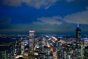 Fototapeta na wymiar city skyline aerial night view in Chicago, America