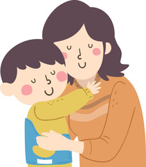 Kid Boy Mom Parent Support Scoliosis Illustration