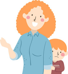 Kid Boy Timid Parent Mom Talking Illustration