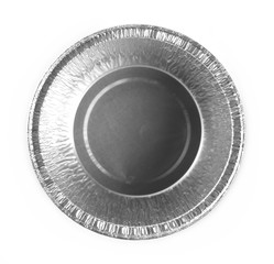 Disposable aluminum bowl, plate isolated on white background, top view