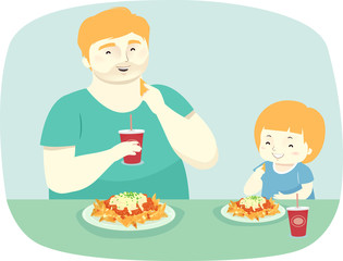 Kid Man Father And Son Eat Nachos Illustration