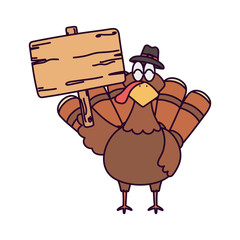 happy thanksgiving day turkey and wooden sign