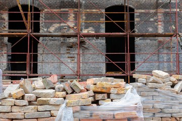 Closeup photo of construction site with bricks