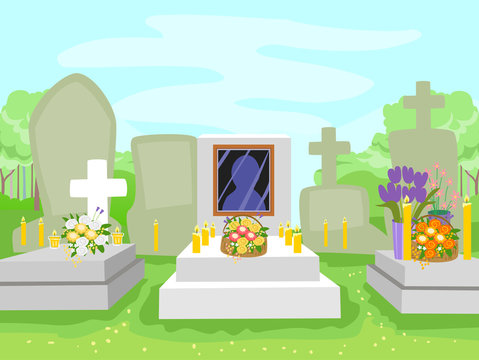 Cemetery Flowers Candles Illustration