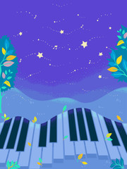 Fototapeta na wymiar Night Music Piano In Field Illustration