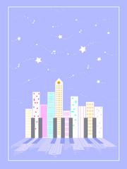 Fototapeta premium Night Music Piano Urban Building Illustration