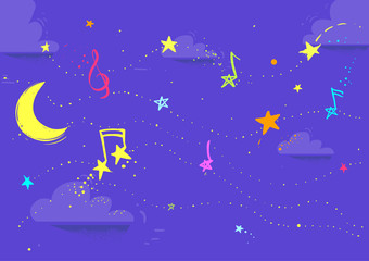 Fototapeta premium Night Music Sky Star Notes Illustration