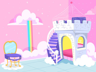 Kids Bedroom Fantasy Princess Theme Illustration