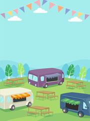 Food Truck Festival Tables Outdoors Illustration