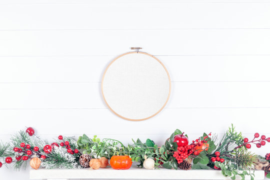 round base for embroidery on the light background