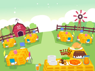 Farm Birthday Party Settings Illustration