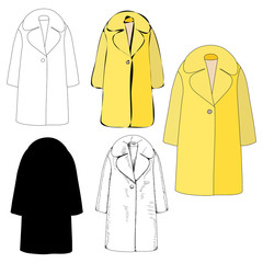 women's clothing, coat with sketch and silhouette