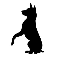 white background, black silhouette of a dog sitting