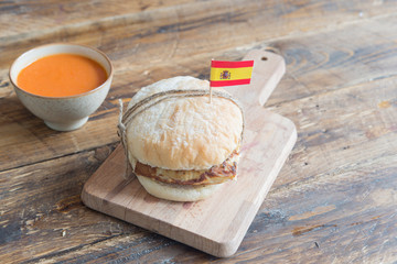 bread with Omelette and gazpacho