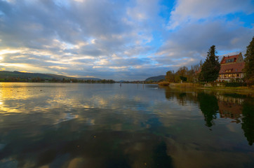On Lake Constance in autumn. Near the castle Oberstaad. whose tower is about 800 years old. On the...