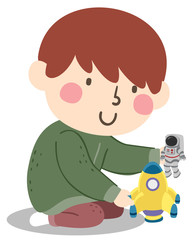 Kid Boy Play Space Toy Illustration