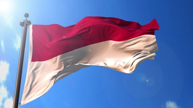 Monaco animated flag in the wind with blue sky in the background, green screen, blue screen or isolated background and the flag on the full background, all in one animated flag pack.