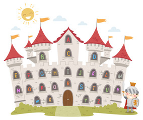 Kid Boy Knight Castle Alphabet Illustration