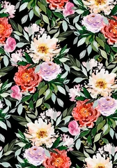 Outdoor kussens Seamless summer pattern with watercolor flowers handmade. © Karma