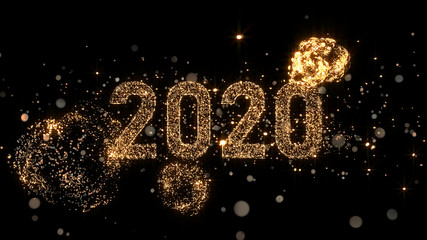2020 new year background with fireworks. 3d rendering