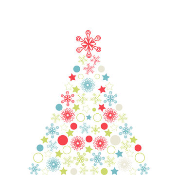 Christmas tree with snowflakes vector illustration. Decorative element for greeting cards, web banners, posters etc
