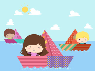 Kids Colored Paper Boats Illustration