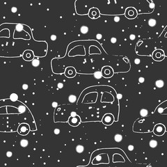 Seamless Pattern with Hand Drawn Cars. Scandinavian Style. vector Illustration