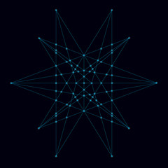 Abstract geometric shape of their blue lines on a dark background with luminous lights. Vector illustration