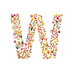 Vegetarian ABC. Fruits on white background forming letter W