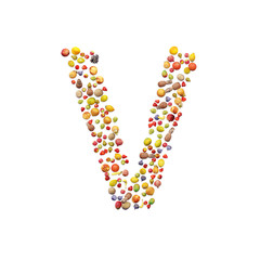 Vegetarian ABC. Fruits on white background forming letter V