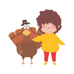 happy thanksgiving day little boy and turkey