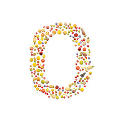 Vegetarian ABC. Fruits on white background forming letter O