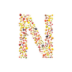 Vegetarian ABC. Fruits on white background forming letter N