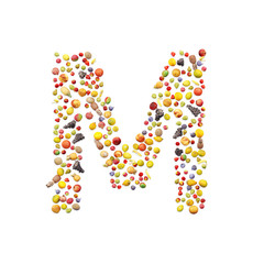 Vegetarian ABC. Fruits on white background forming letter M