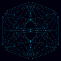 Abstract geometric shape of their blue lines on a dark background with luminous lights. Vector illustration