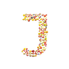 Vegetarian ABC. Fruits on white background forming letter J