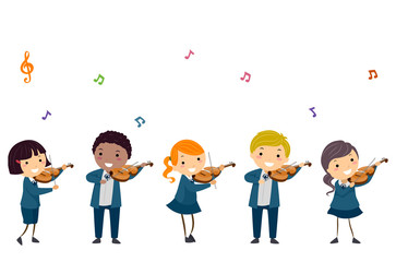 Stickman Kids Play Violin Uniform Illustration © BNP Design Studio