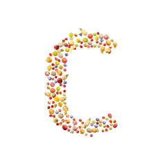 Vegetarian ABC. Fruits on white background forming letter C