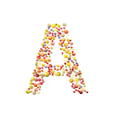 Vegetarian ABC. Fruits on white background forming letter A
