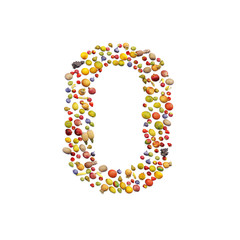 Vegetarian ABC. Fruits on white background forming number 0